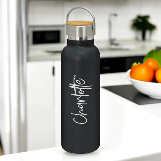 Engraved Personalised Drink Bottle with Handle – Elegant Script Font (Font A)