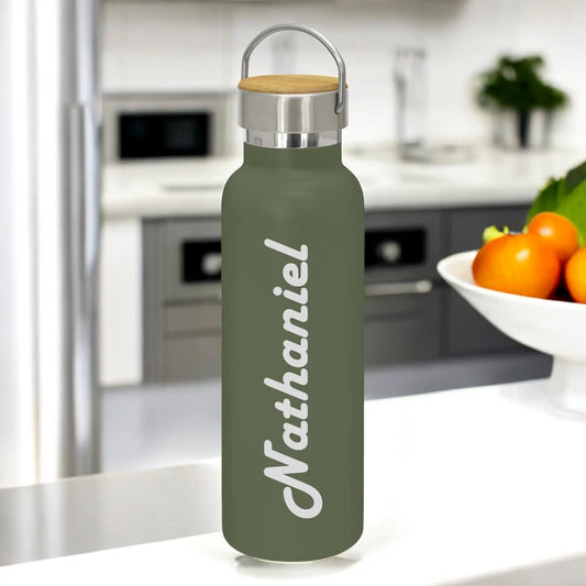 Engraved Personalised Drink Bottle with Handle – Bold Modern Font (Font D)