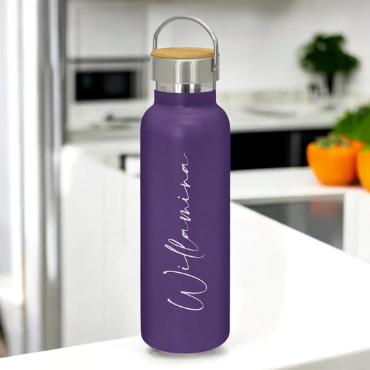 Engraved Personalised Drink Bottle with Handle – Modern Chic Script (Font E)