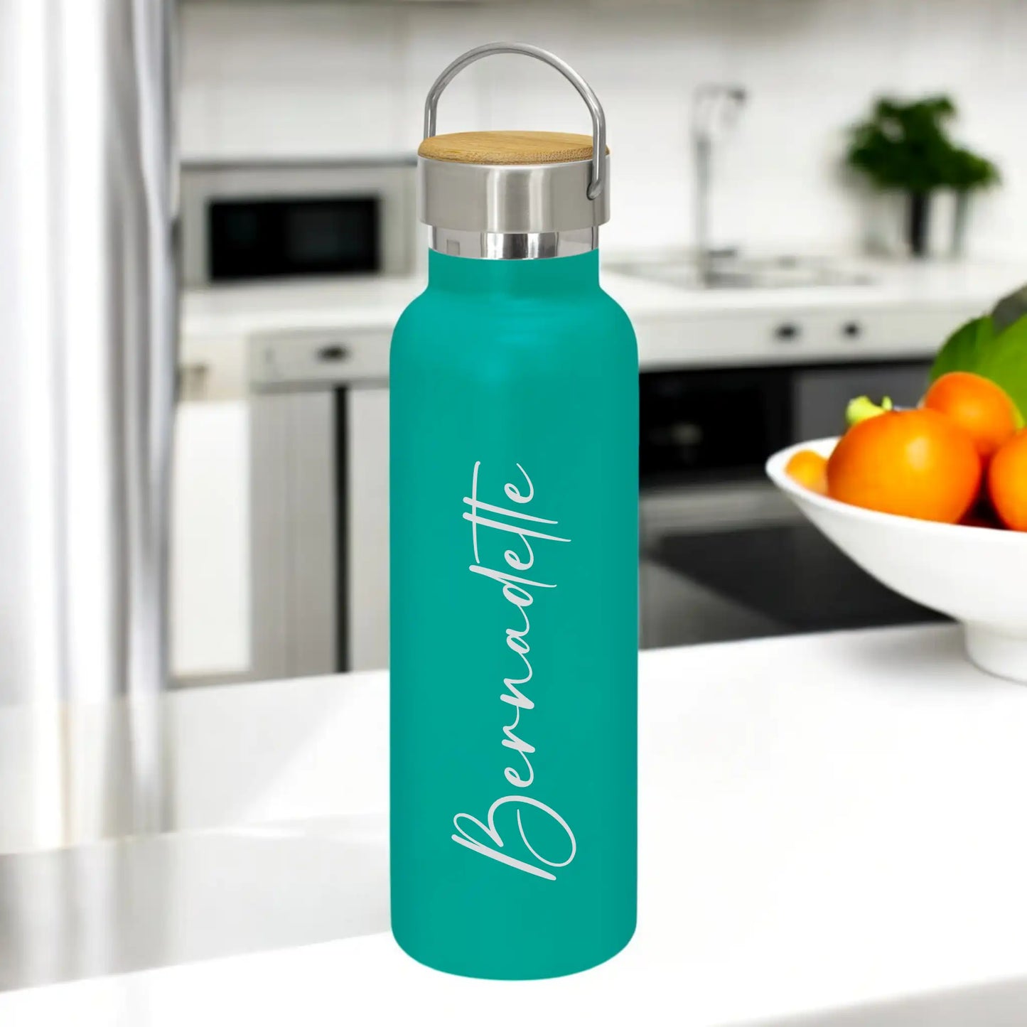 Engraved Personalised Drink Bottle with Handle – Elegant Calligraphy Font (Font H)