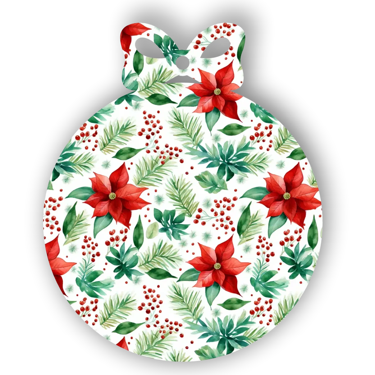 3.6" x 3" Acrylic Bow Bauble with Christmas Poinsettia Print | UV Printed | 3mm Thick