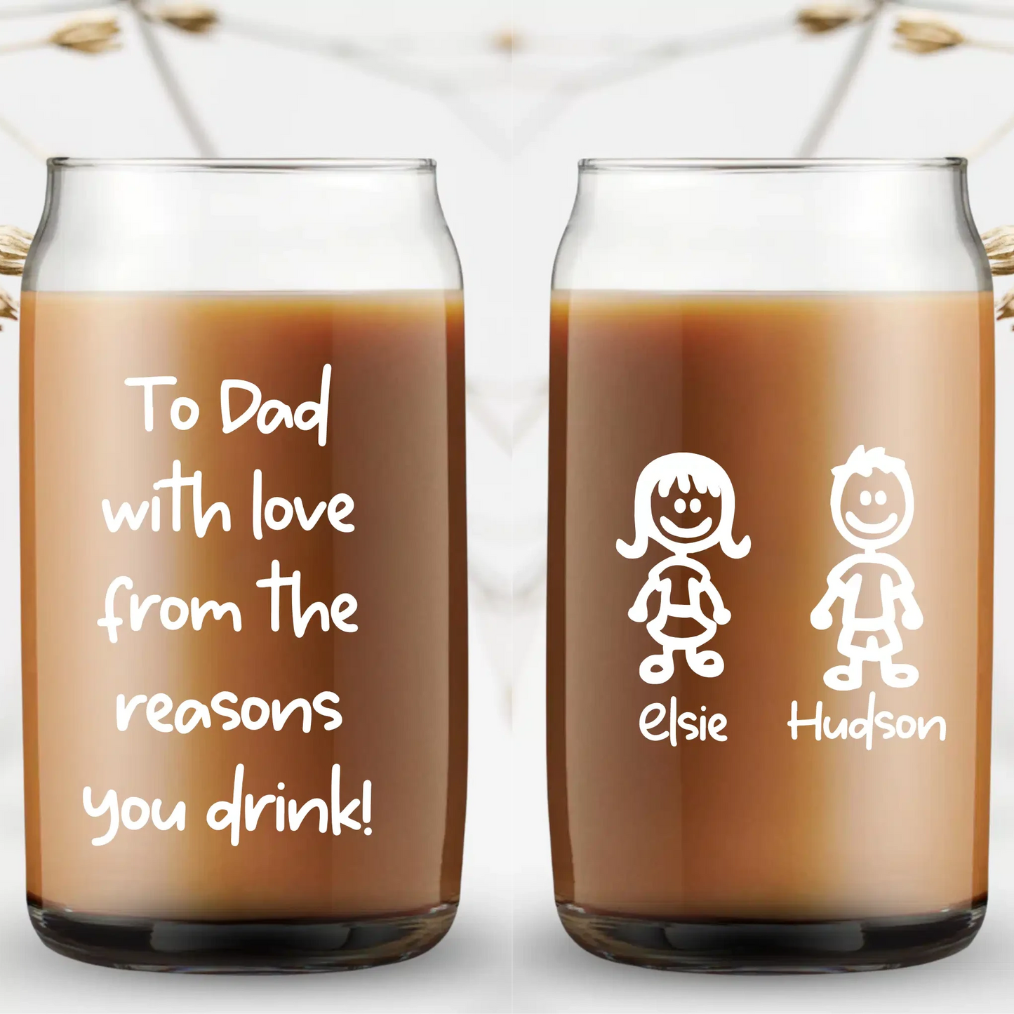 To Dad With Love - Stick Family Personalised UV-Printed Beer Can Glass