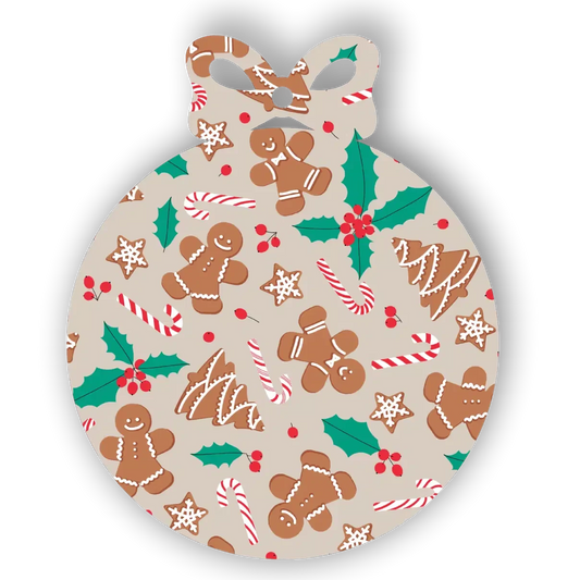 3.6" x 3" Acrylic Bow Bauble with Gingerbread and Holly Leaf Print | UV Printed | 3mm Thick