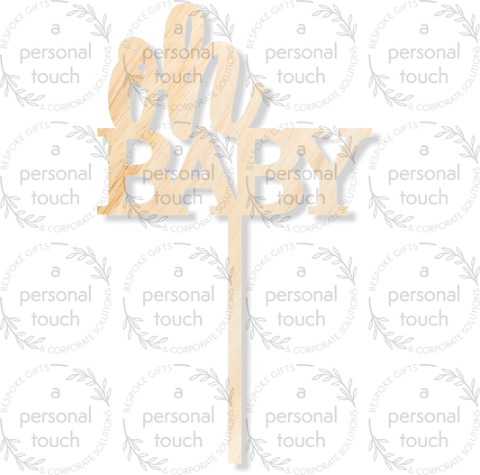 Oh Baby Cake Topper - Natural Wood