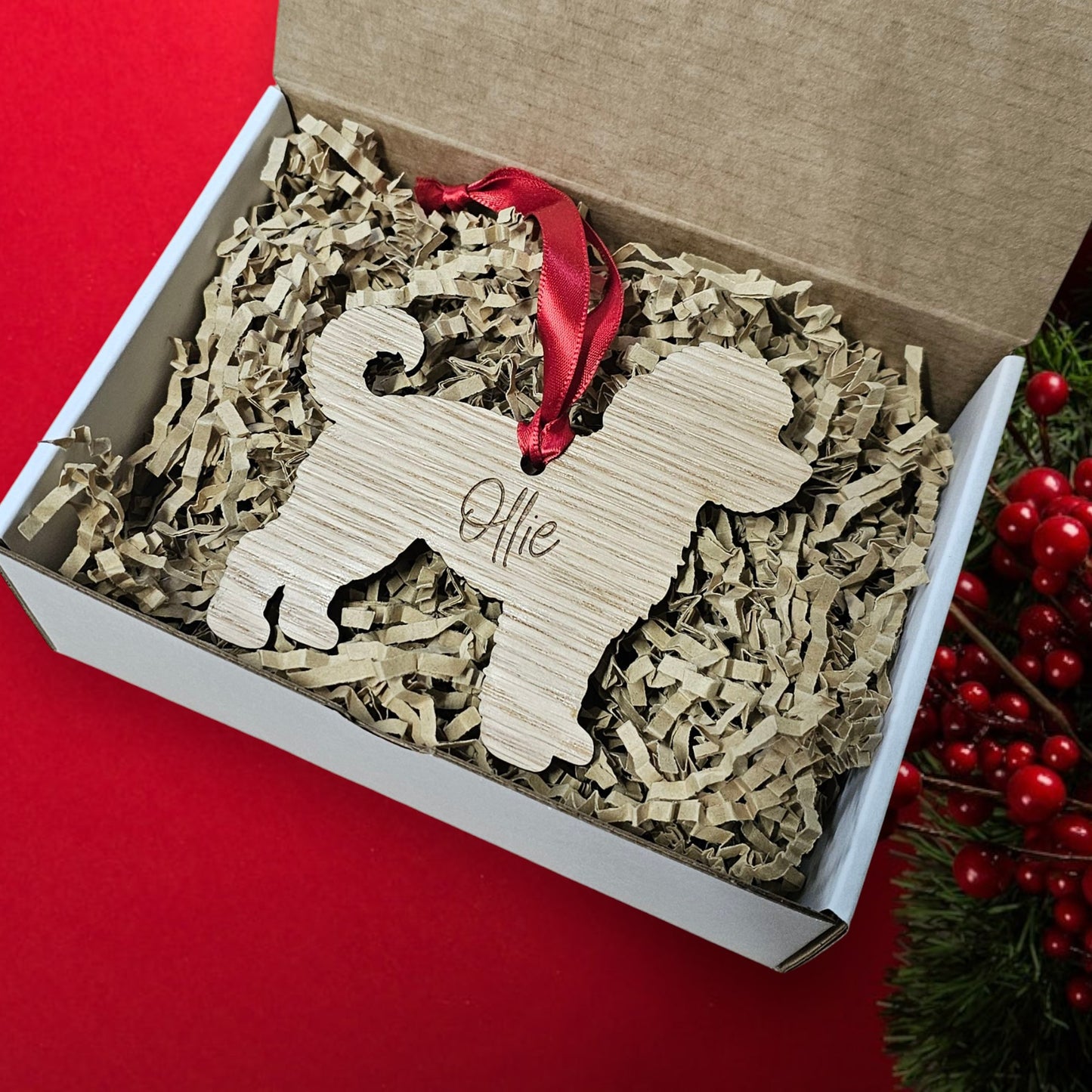 Personalised Dog Breed Christmas Ornament – Laser Cut & Engraved Veneer