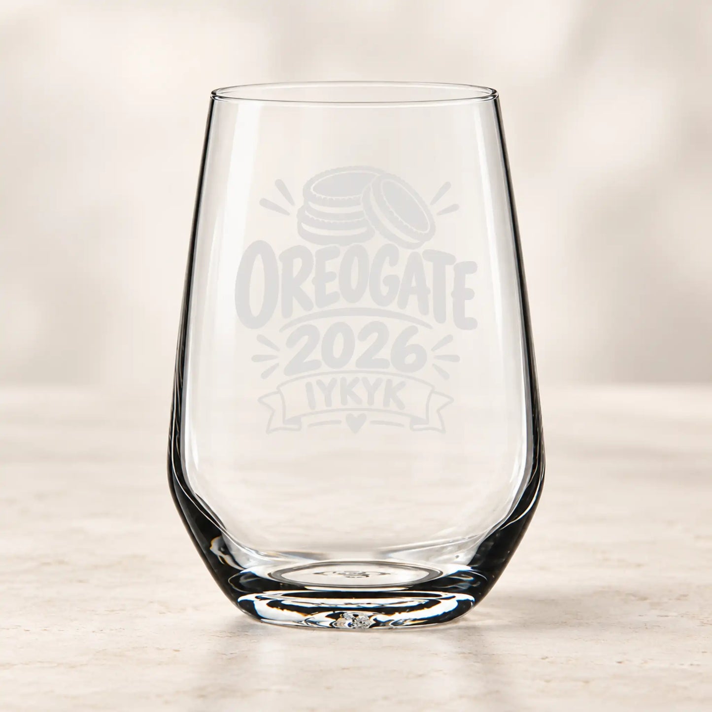 Oreogate 2026 IYKYK – Laser Engraved Stemless Wine Glass