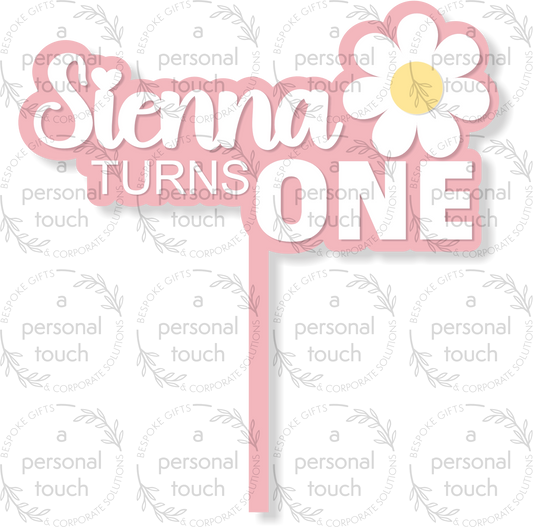 Personalised First Birthday Flower Cake Topper