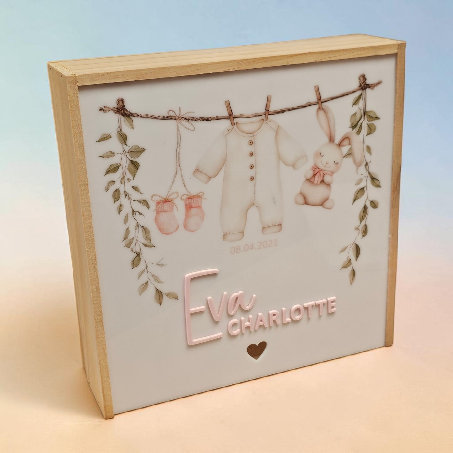 Personalised Rustic Baby Keepsake Box - Pink Themed