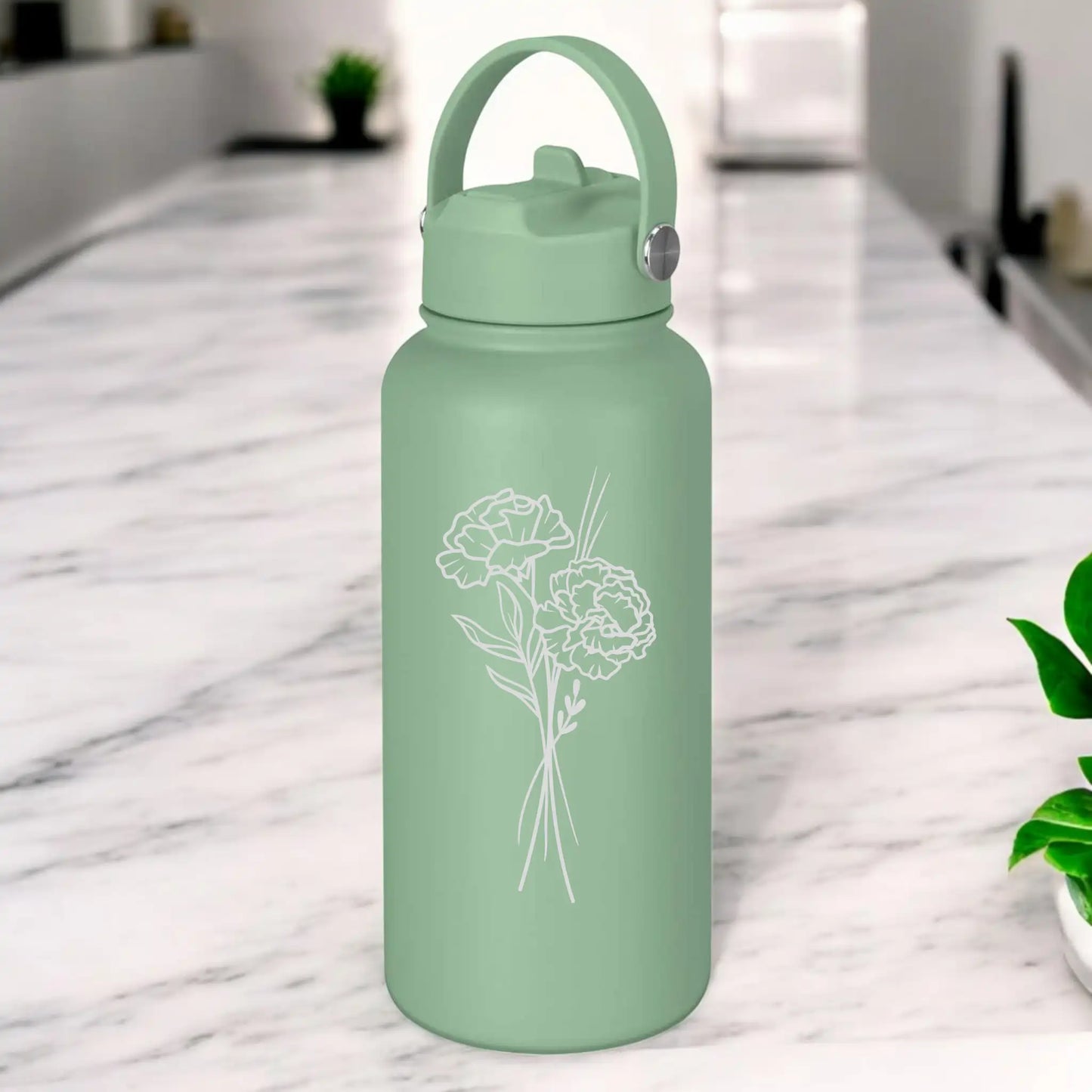 Personalised Engraved 1L Compadre Birth Flower Water Bottle