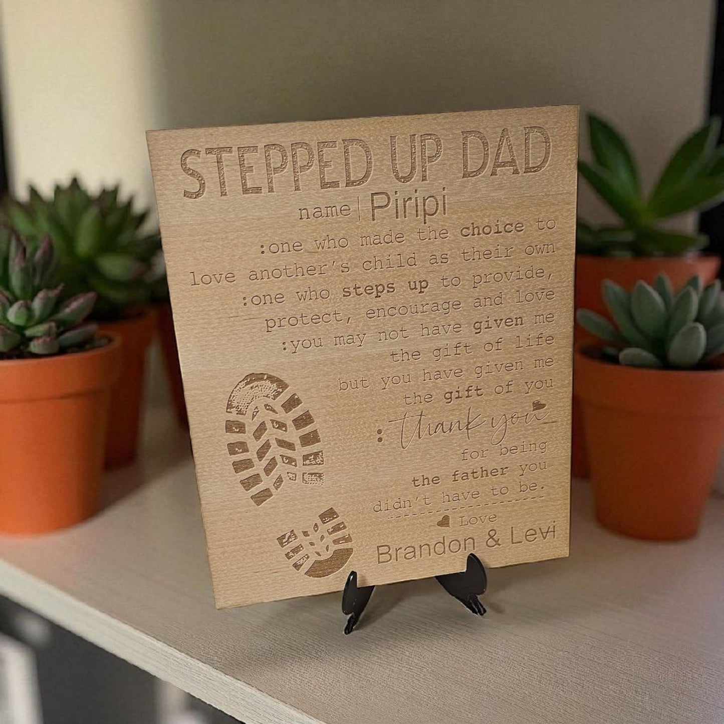 Personalised Stepped Up Dad Plaque with acrylic stand