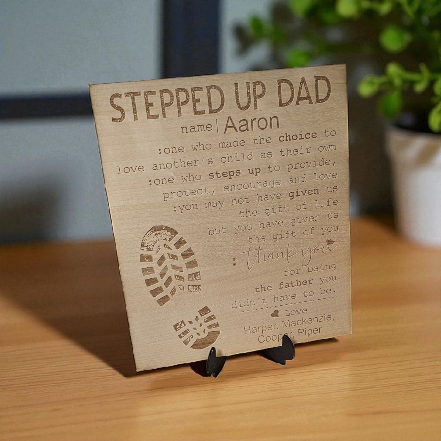 Personalised Stepped Up Dad Plaque with acrylic stand