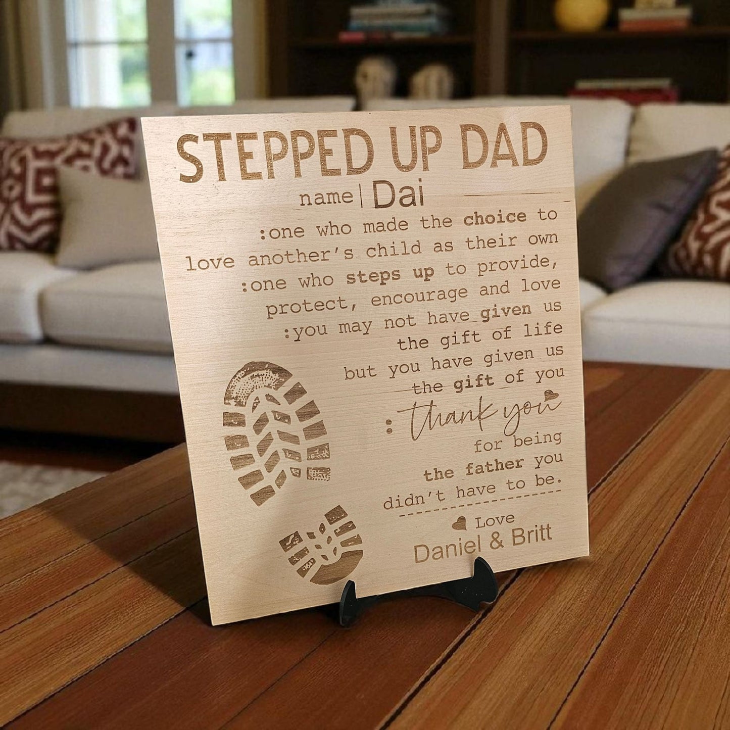 Personalised Stepped Up Dad Plaque with acrylic stand