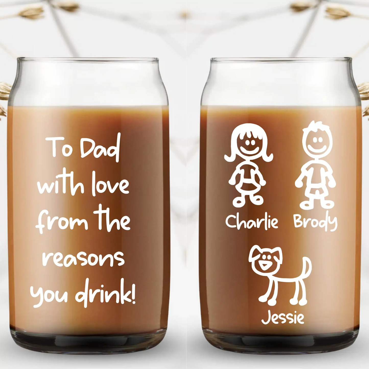 To Dad With Love - Stick Family Personalised UV-Printed Beer Can Glass