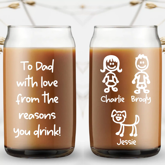 To Dad With Love - Stick Family Personalised UV-Printed Beer Can Glass