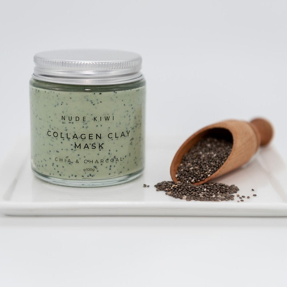 Nude Kiwi Collagen Clay Mask - Chia & Charcoal - 100g