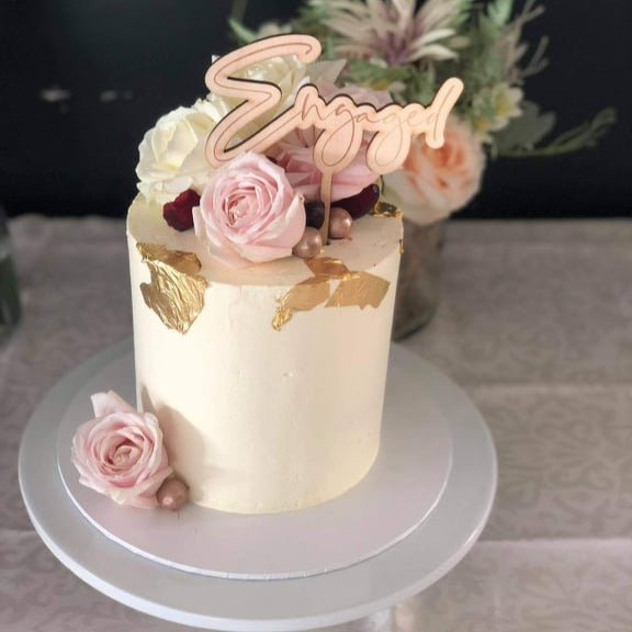 Minimalist Engaged Cake Topper - Wooden