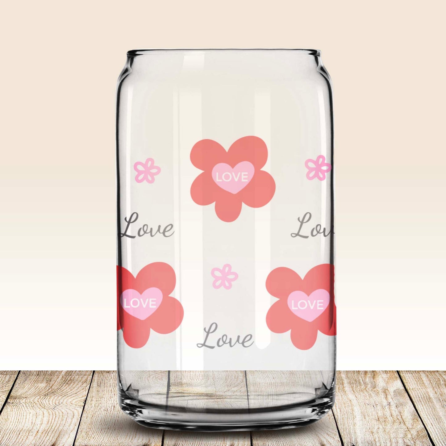 Classic Can Tumbler Glass - Heart Flowers