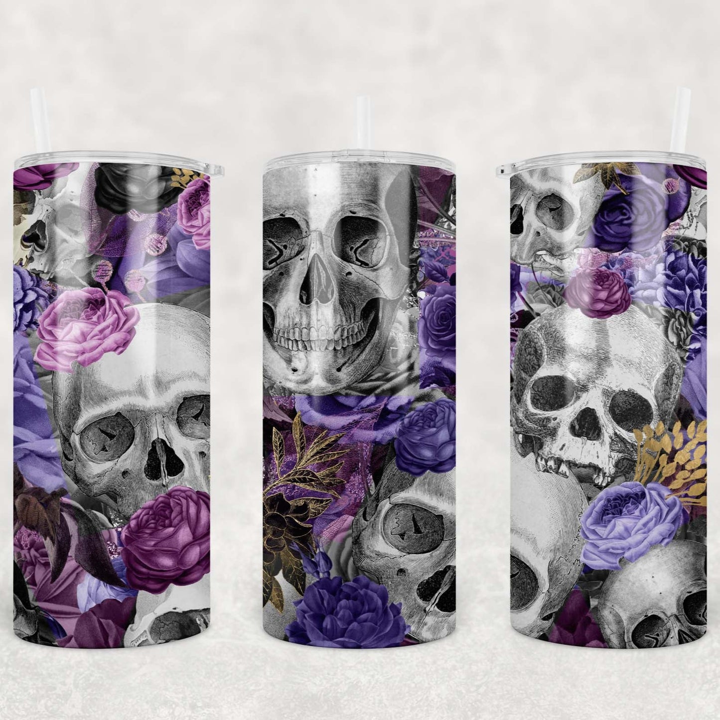 Floral Skull Purple Tumbler 15oz (443mls)
