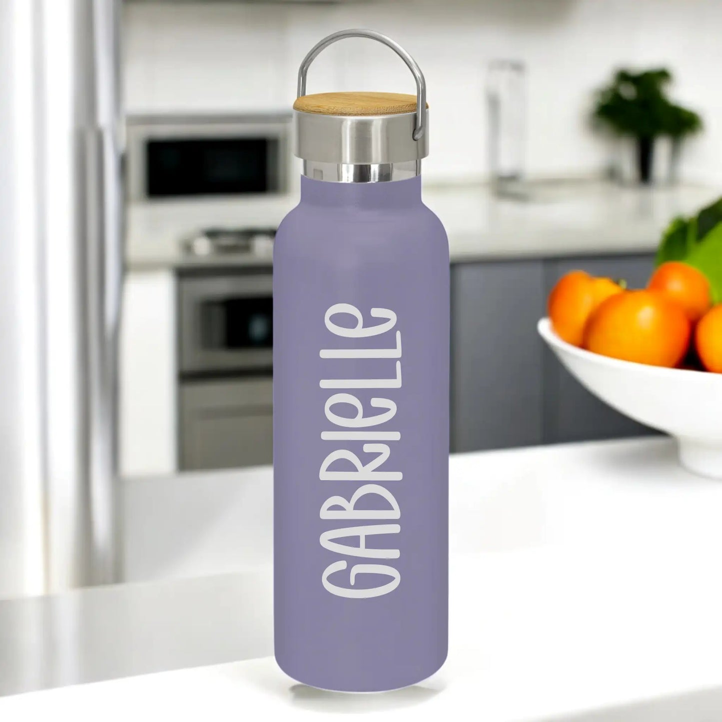 Engraved Personalised Drink Bottle with Handle – Fun Handwritten Font (Font B)