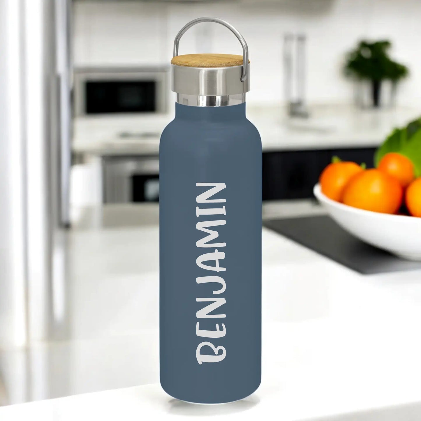 Engraved Personalised Drink Bottle with Handle – Playful Hand-Lettered Font (Font F)