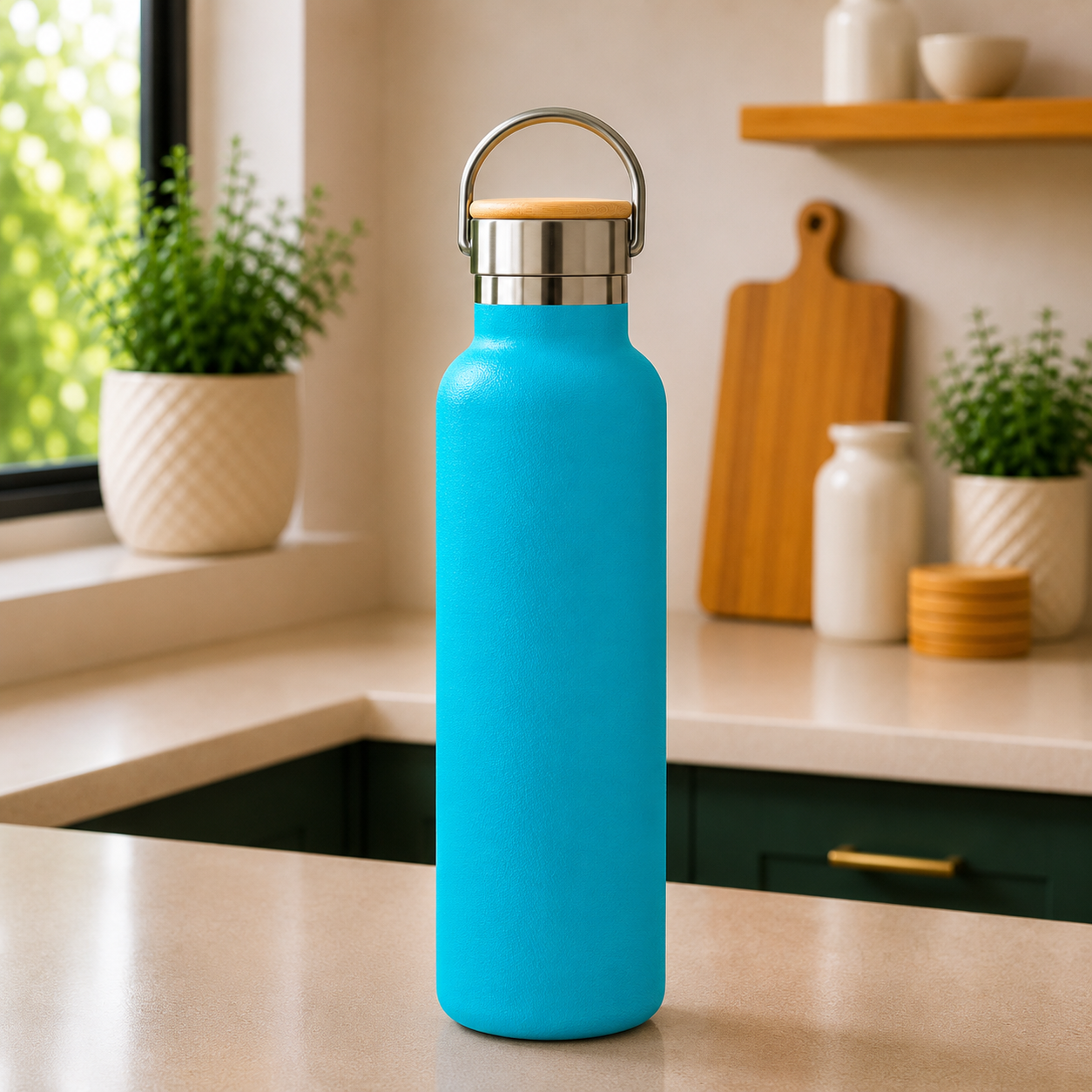Personalised Laser Engraved Bright Blue 650ml Drink Bottle with custom name New Zealand