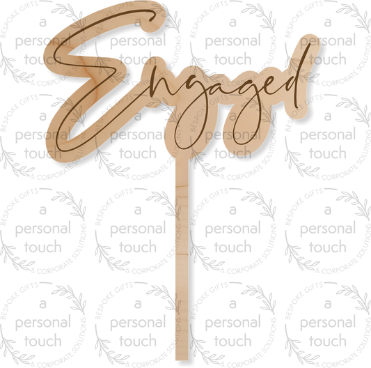 Minimalist Engaged Cake Topper - Wooden