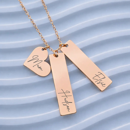 Personalised Mum Necklace with Names – Engraved Heart & Tag Necklace