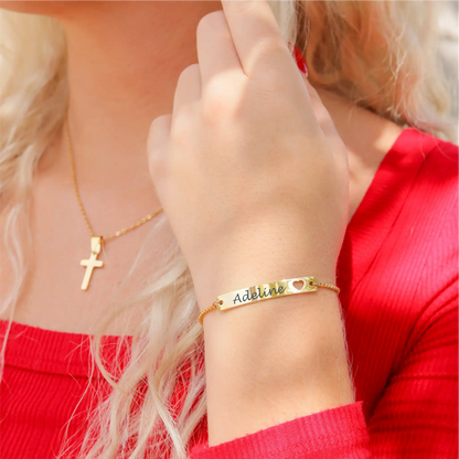 Personalised Heart Bar Bracelet – Engraved Name Bracelet