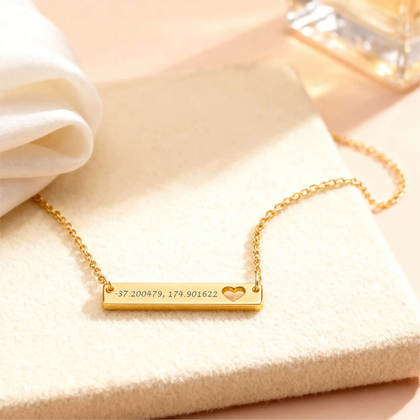 Engraved Coordinates Heart Bar Necklace