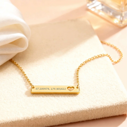 Engraved Coordinates Heart Bar Necklace