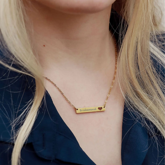 Bridesmaid Engraved Heart Bar Necklace – Personalised Bridesmaid Gift