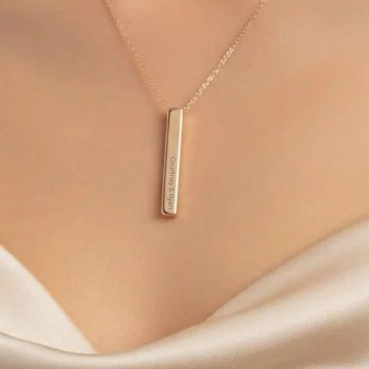 4-Sided Engraved Vertical Bar Necklace – Personalised Name & Message Necklace