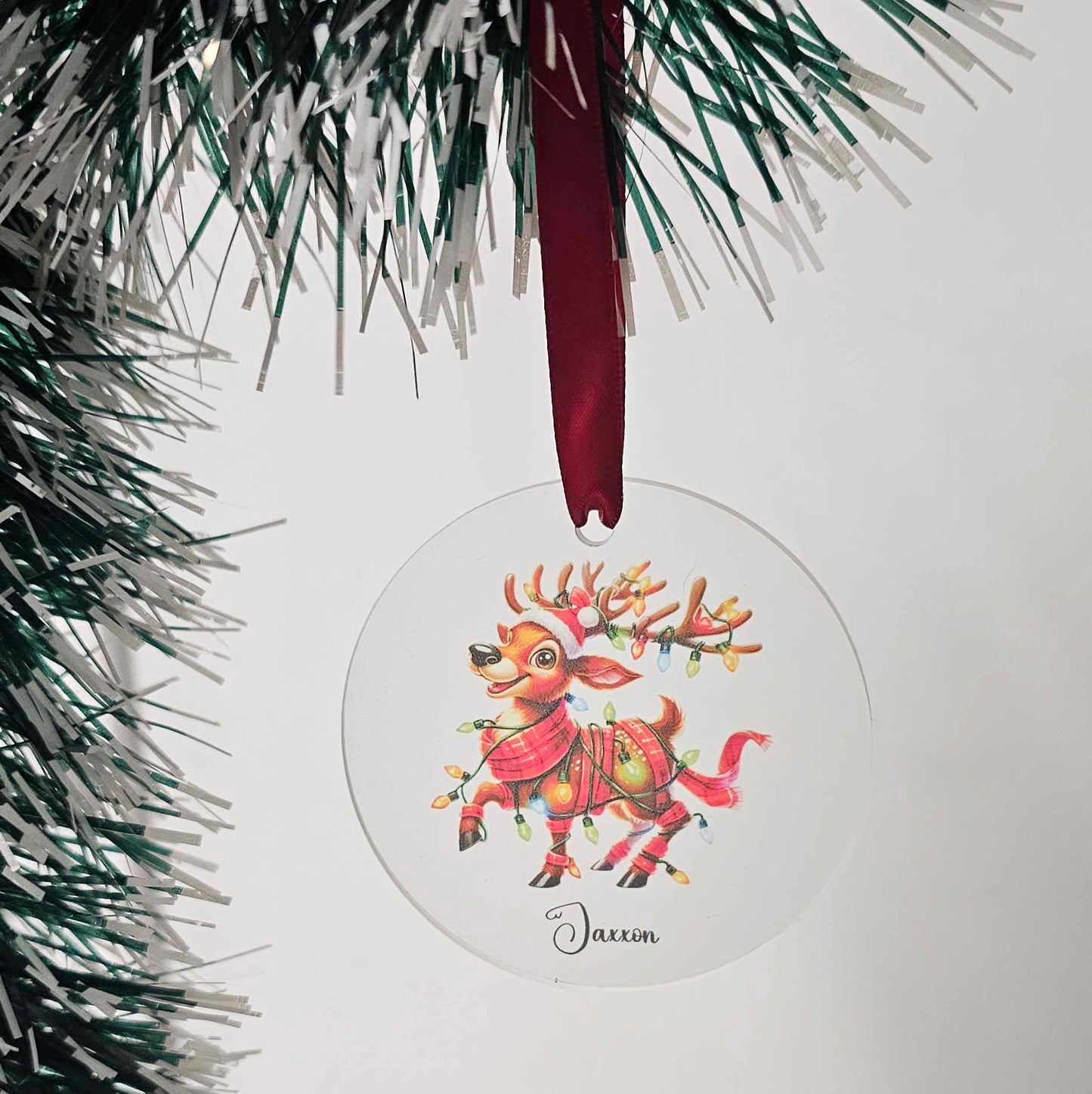 Personalised Christmas Tree Ornament – Festive Reindeer Design