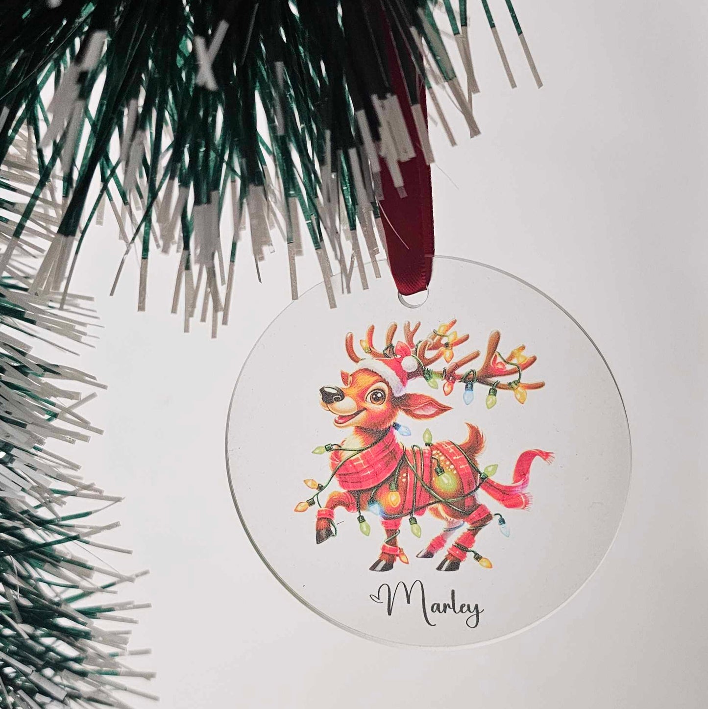 Personalised Christmas Tree Ornament – Festive Reindeer Design