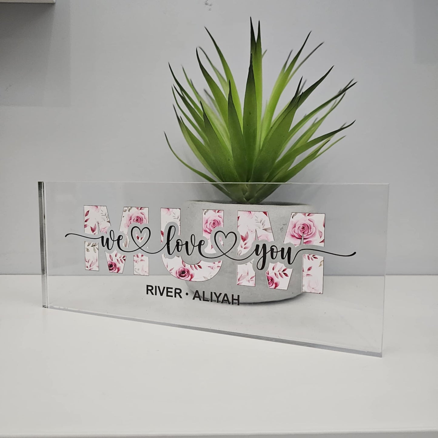 Personalised Floral Acrylic Block – Custom Gift for Mum, Nana, or Grandma