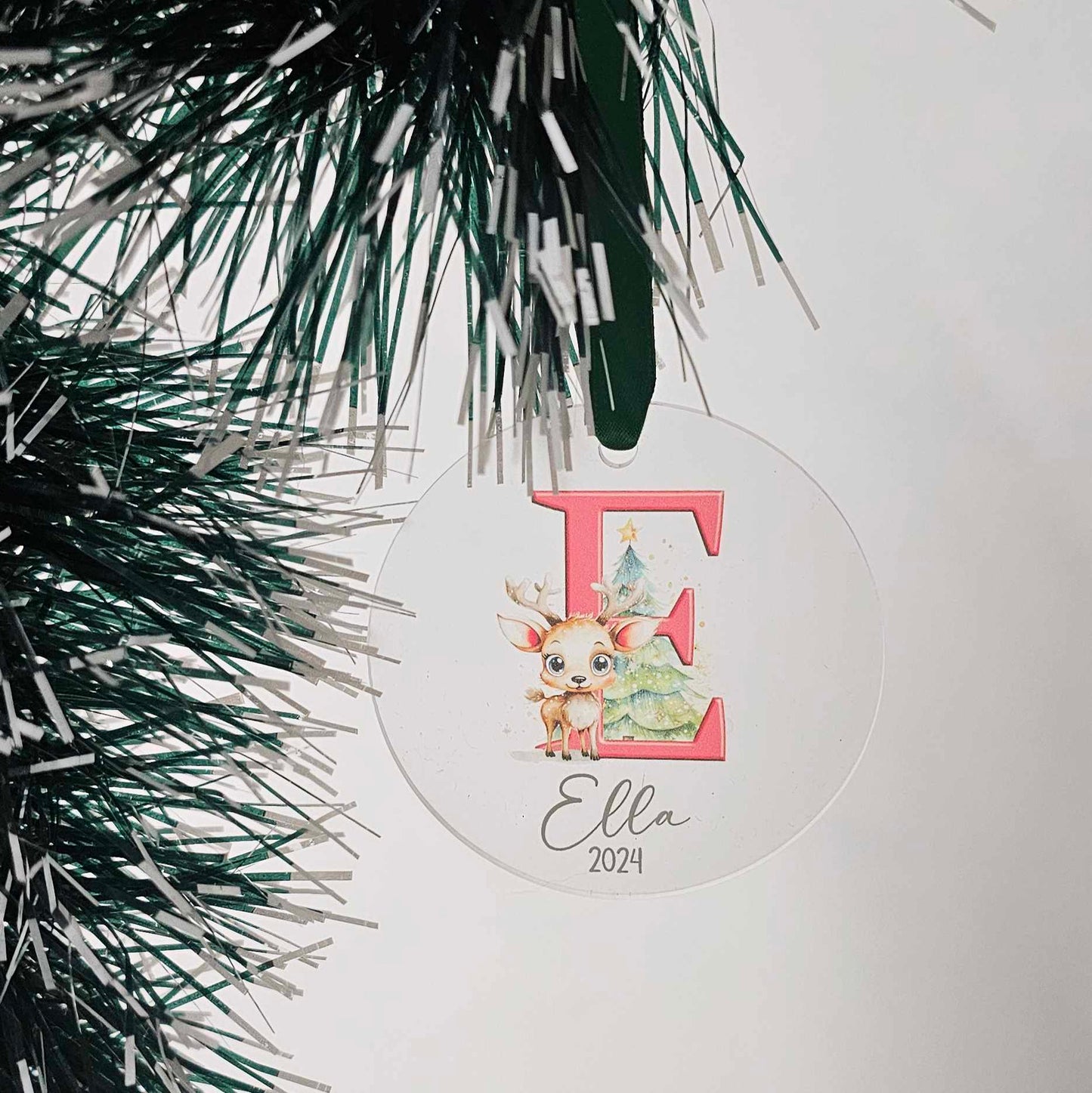 Personalised Letter Name Christmas Ornament – Reindeer & Initial