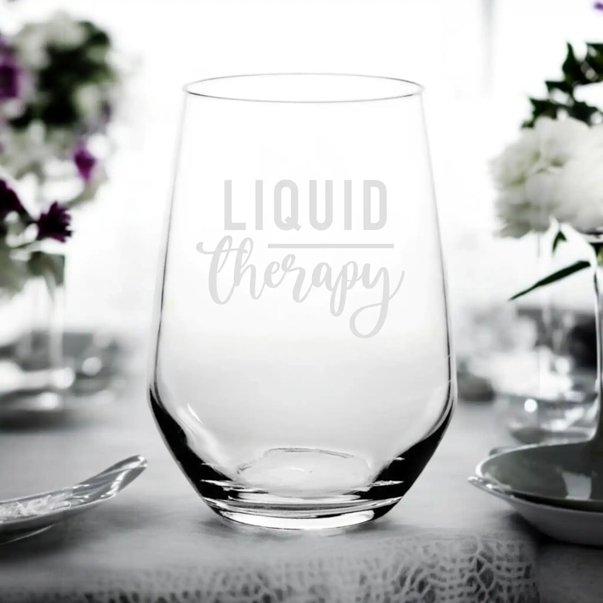 Personalised Liquid Therapy laser engraved stemless wine glass NZ