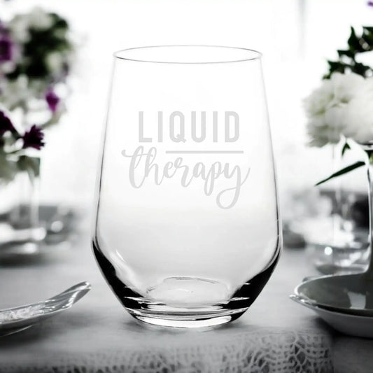 Personalised Liquid Therapy laser engraved stemless wine glass NZ