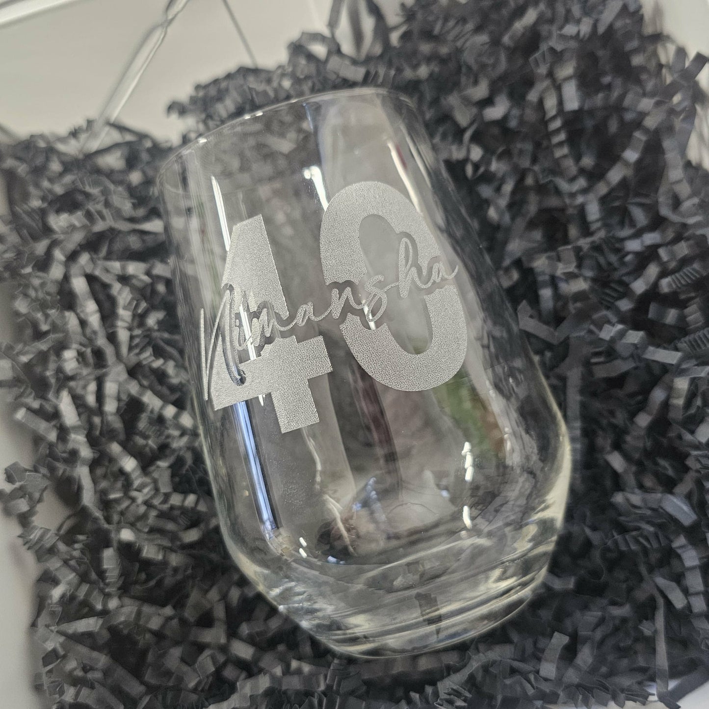 Personalised Laser Engraved Milestone Stemless Wine Glass with Gift Box
