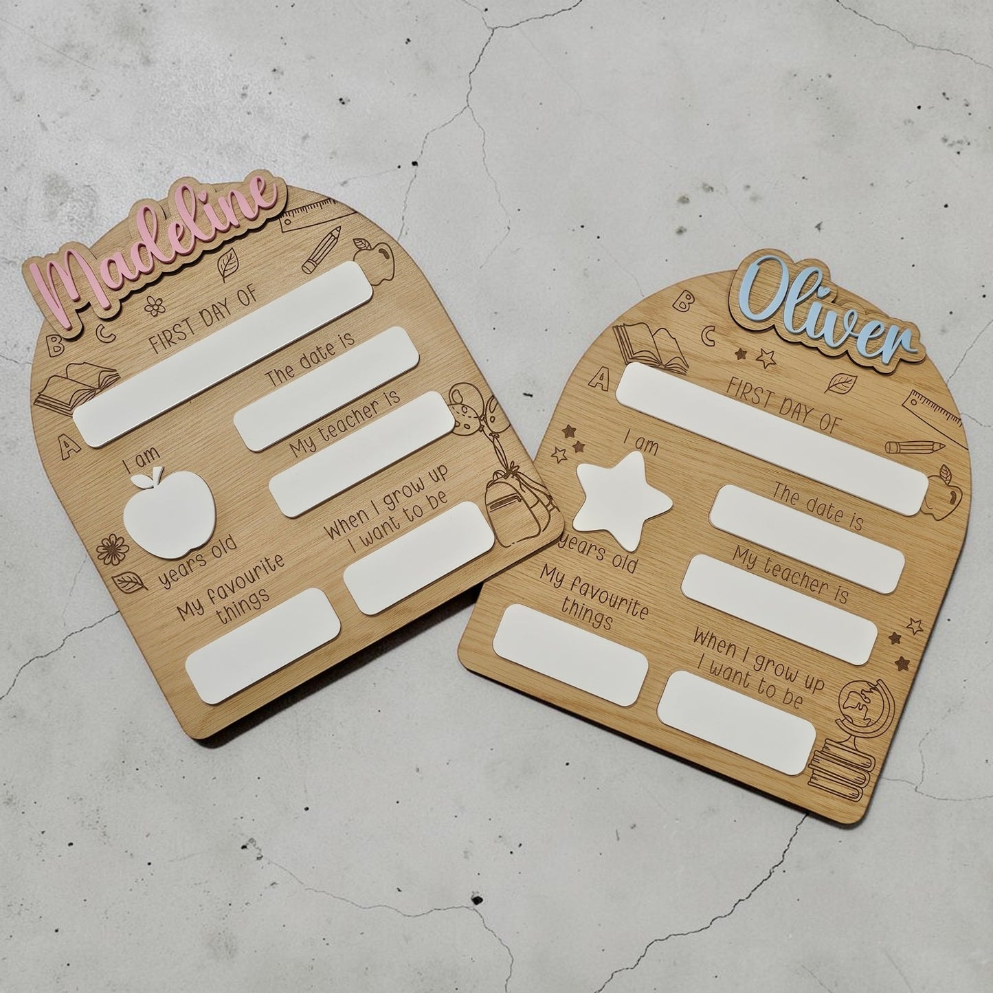 Personalised First Day of School Board NZ – Reusable Wooden & Acrylic Milestone Sign