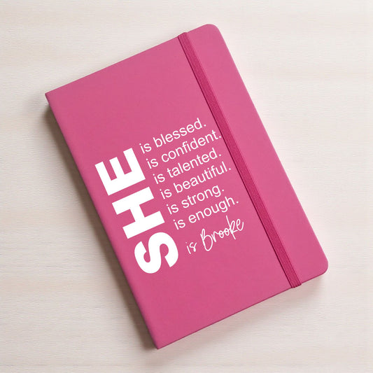 SHE IS – Personalised Empowerment A5 Notebook | PINK
