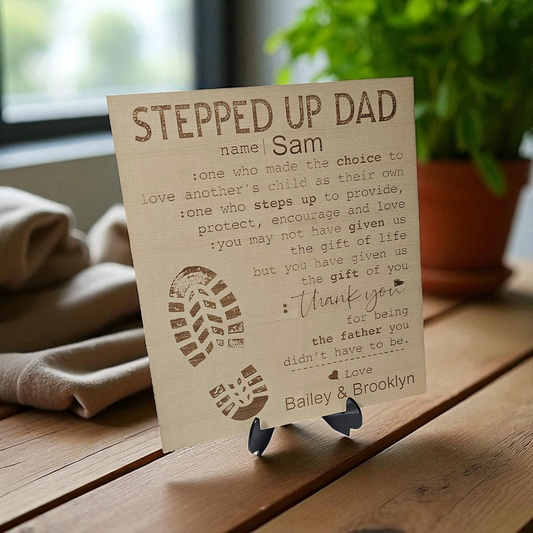 Personalised Stepped Up Dad Plaque with acrylic stand