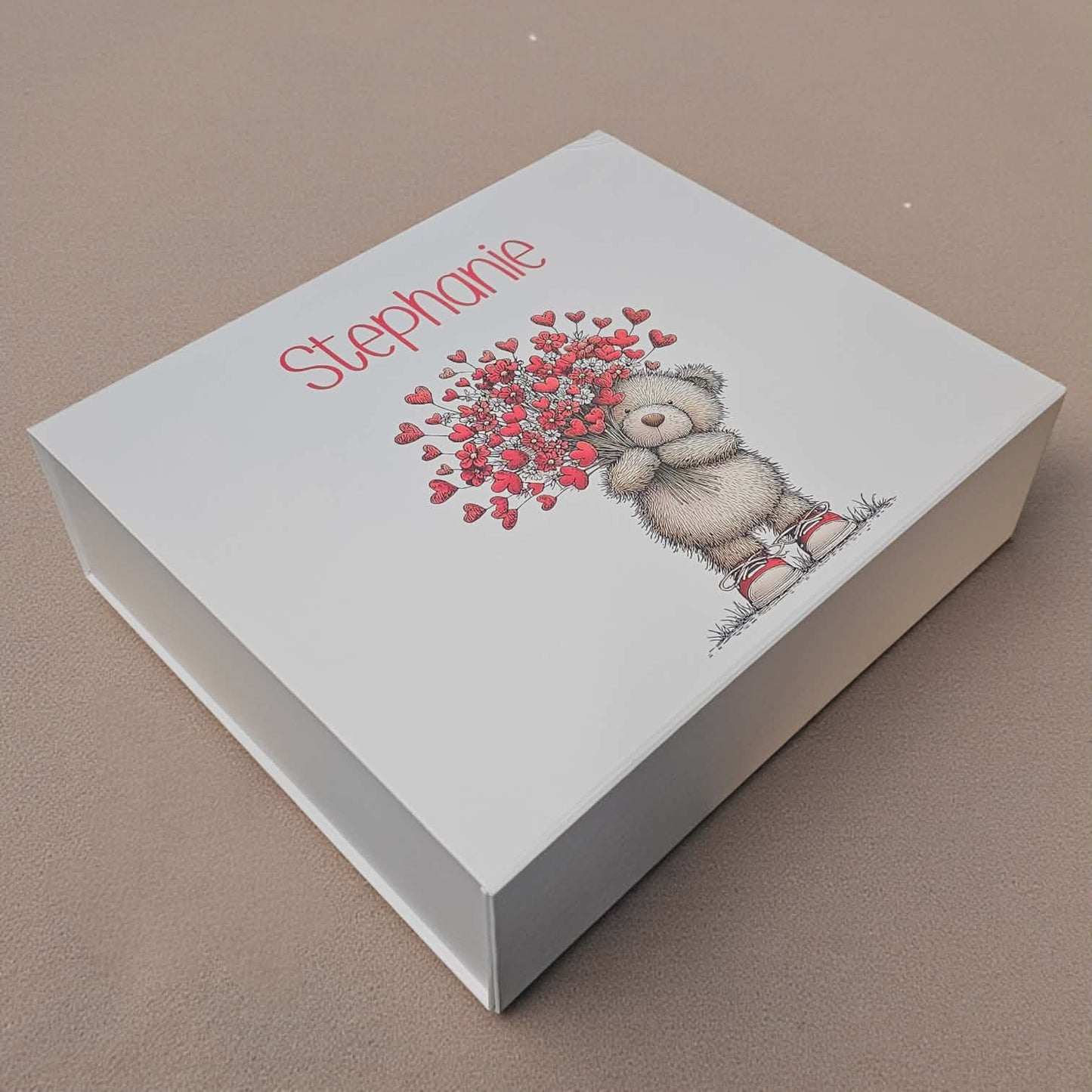 Personalised Valentine’s Teddy Gift Box with Hearts Design