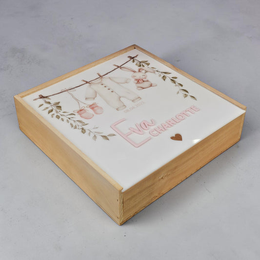 Personalised Rustic Baby Keepsake Box - Pink Themed