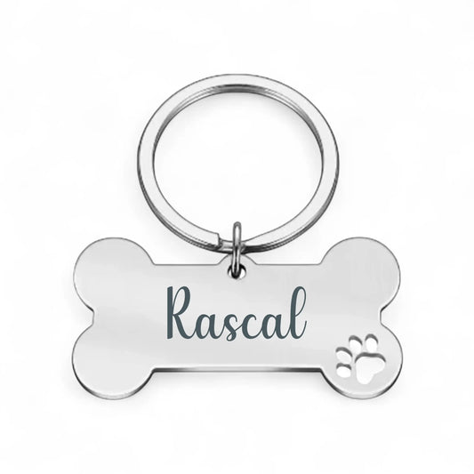 Premium Engraved Stainless Steel Dog Name Tag – Bone Shape (Black, Gold, Silver)