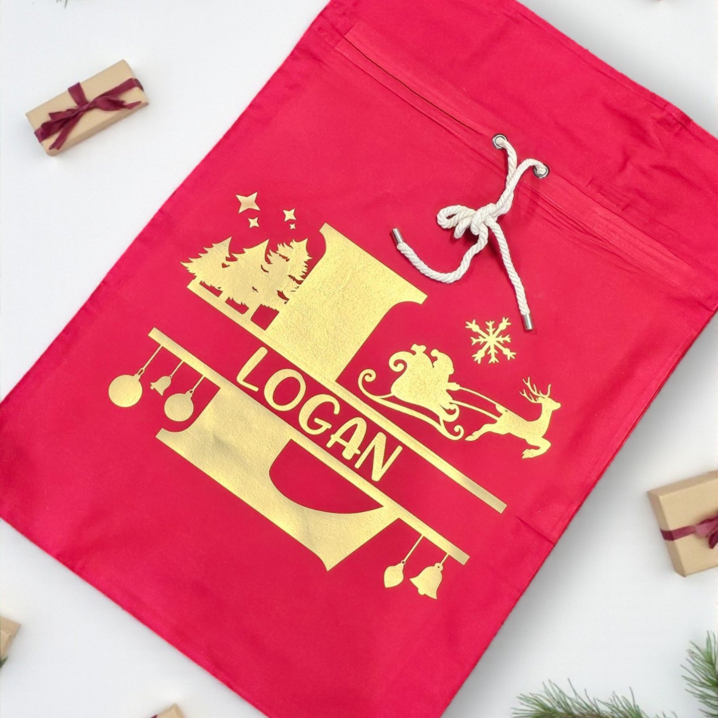 Split Monogram Personalised Santa Sack