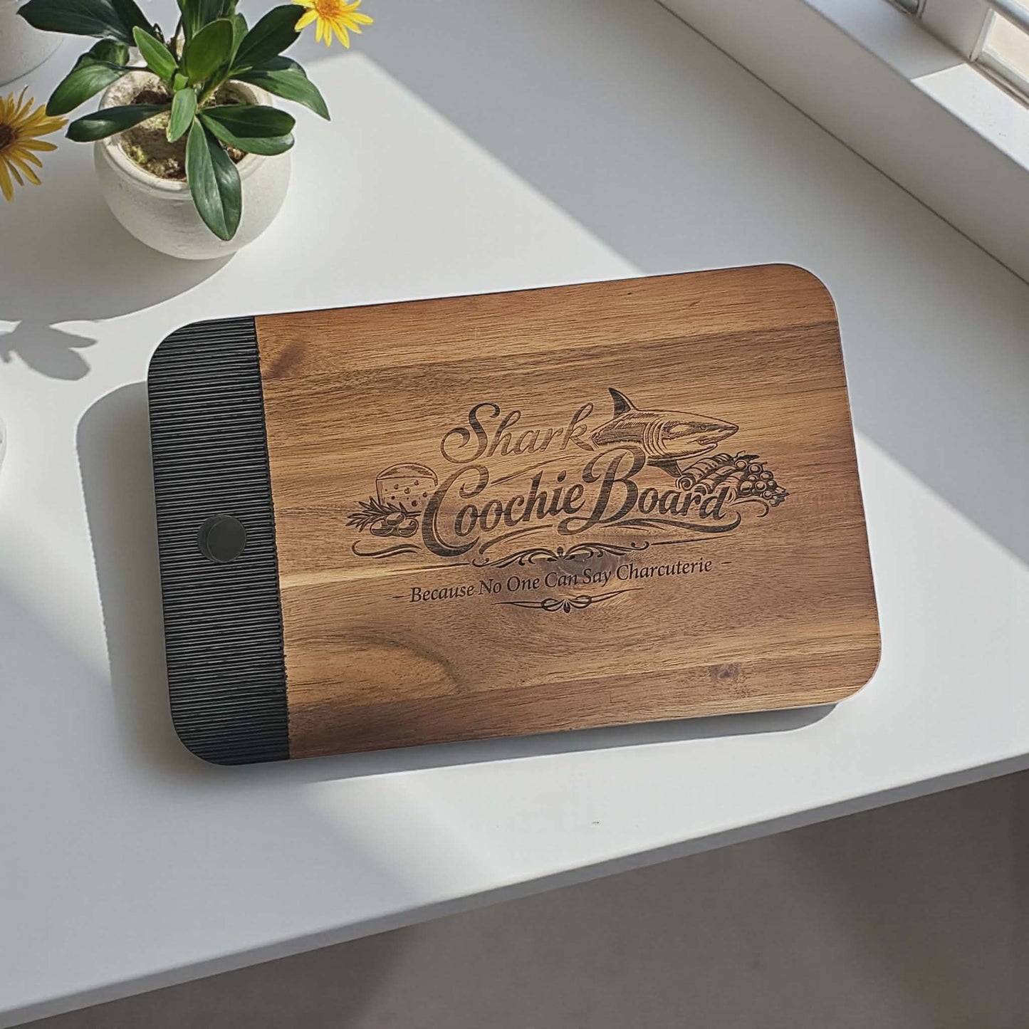 "Shark Coochie Board - Because No One Can Say Charcuterie" Engraved Acacia Serving Board