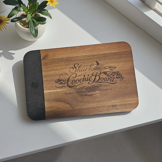 "Shark Coochie Board - Because No One Can Say Charcuterie" Engraved Acacia Serving Board