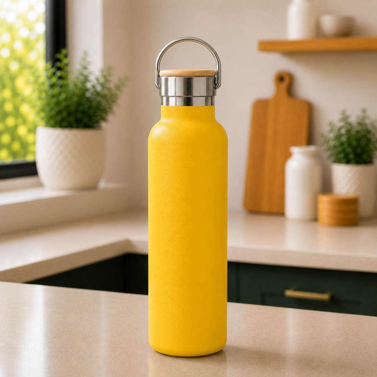 Personalised Laser Engraved Yellow 650ml Drink Bottle with custom name New Zealand