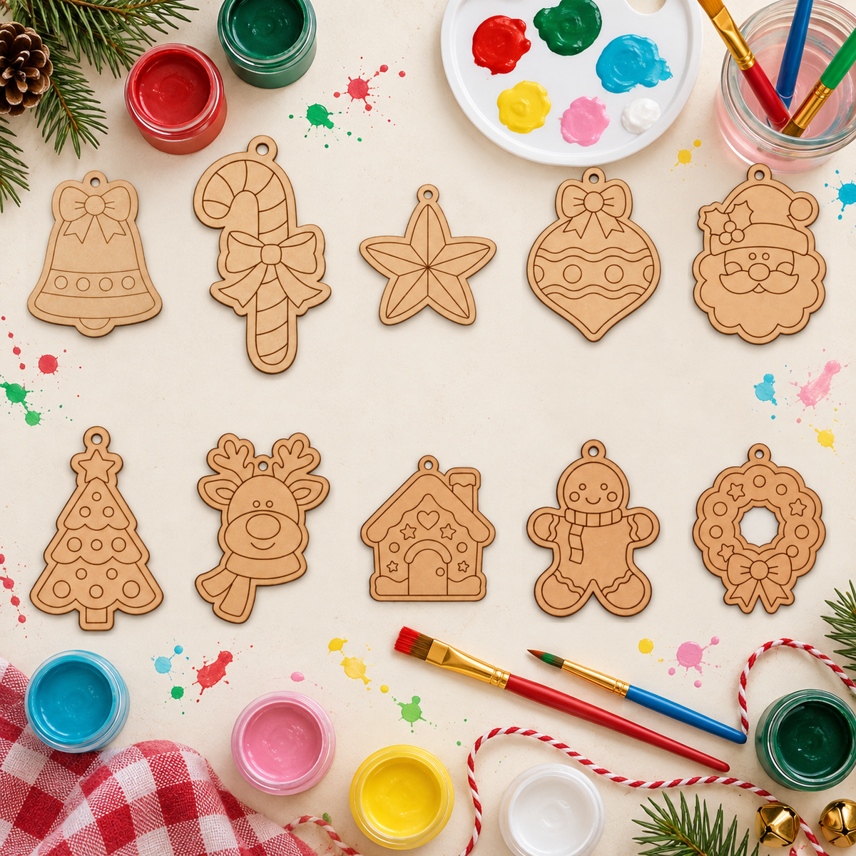Christmas MDF Shapes for Kids to Paint – Packs of 10 (10cm or 20cm)